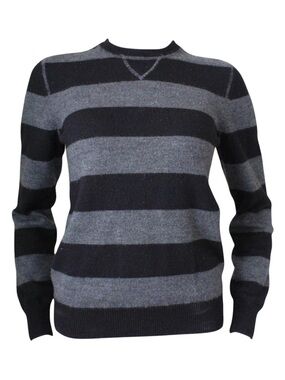 Unisex black and gray striped stretchy knit sweater